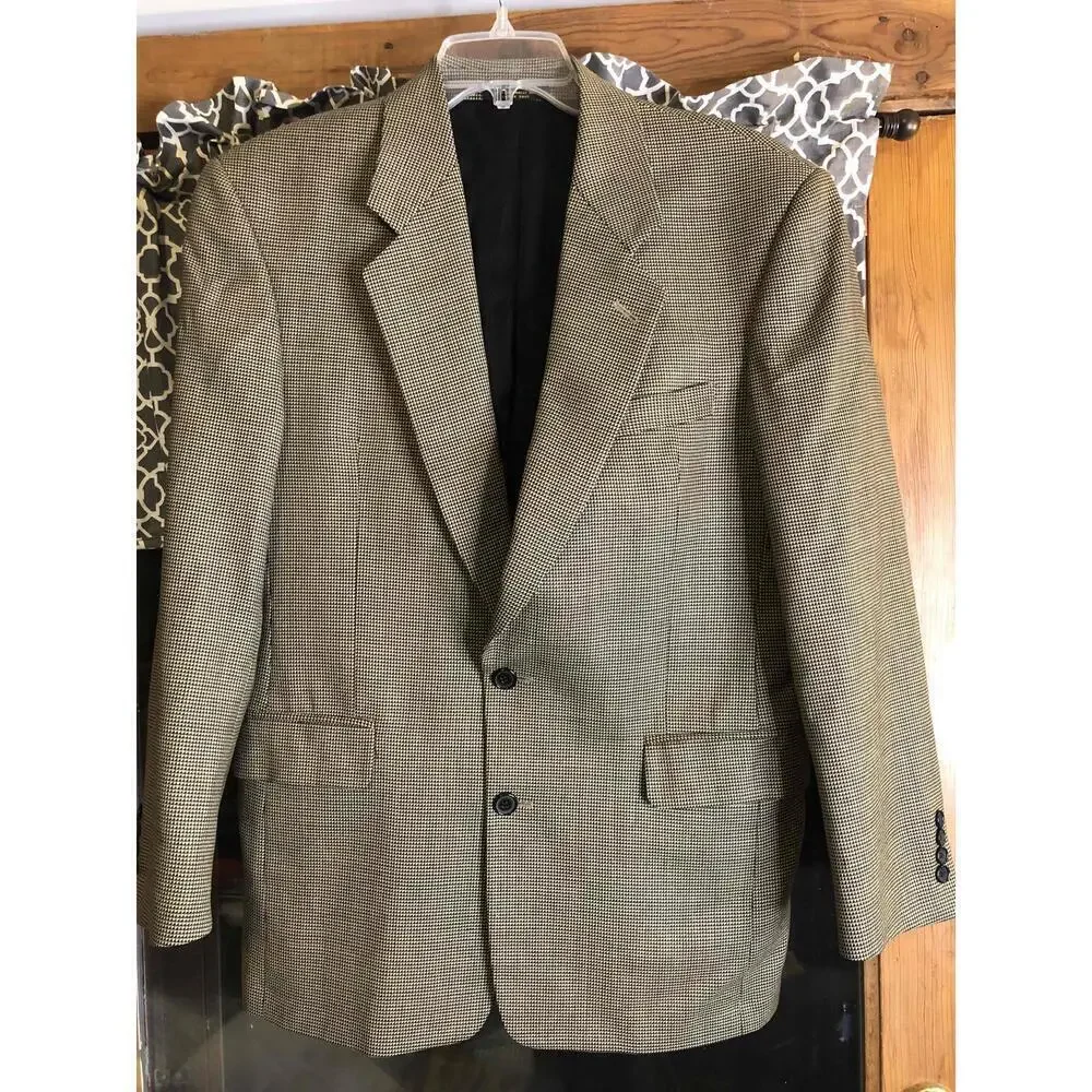 Machado Mens Black White 2Button Checked Blazer Jacket 40R